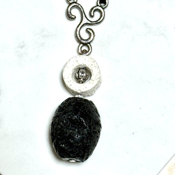2/$20, Black & White Lava Stone Lariat Necklace, Genuine Gemstone Cord Necklace - Picture 5 of 11